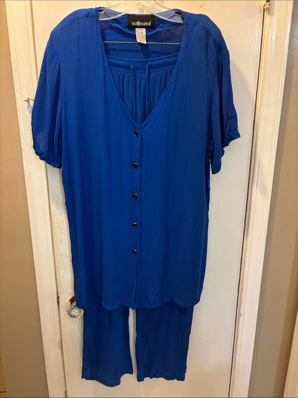 Sag Harbor XL Vibrant Blue Button-Front Two-Piece pant Set 26-356